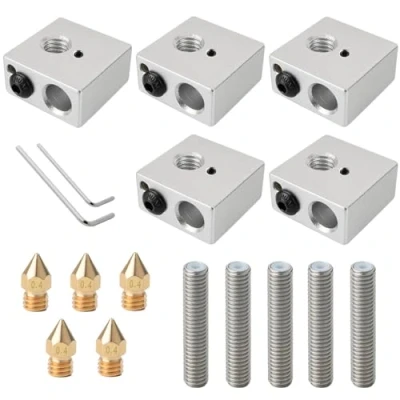 Abbildung von QitinDasen 5 Stück 3D Drucker Aluminium Heizblock, mit 0.4 mm Düse Druckkopf und M6 X 30 Halsrohr