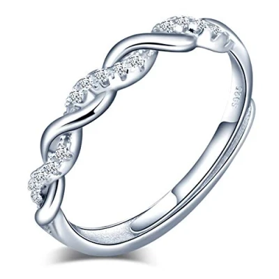 Abbildung von Yumilok Damen Ring Knoten Infinity Unendlichkeit Einstellbar Zirkonia Jahrestag Partnerringe Fingerring Vertrauensring 925 Sterling Silber für Frauen