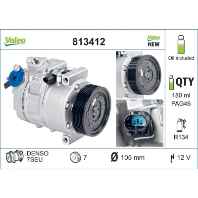 Abbildung von VALEO 813412 Kompressor 7SEU 12 PAG 46 R 134a mit Kompressoröl NEW ORIGINAL PART BMW: 3 Saloon, Touring, 7