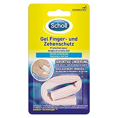 Abbildung von Scholl Gel Finger und Zehenschutz für Druckstellen mit Gelactiv Technologe Beschichtung weich zuschneidbar wiederverwendbar waschbar 1 Stück