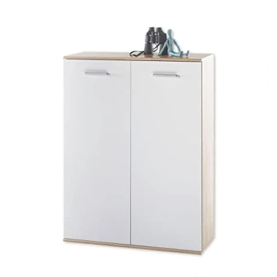 Abbildung von MANOLO 1 Schuhschrank Weiß, Eiche Sonoma Optik Praktische Schuhkommode zur platzsparenden Aufbewahrung von Schuhen 90 x 118 35 cm (B/H/T)