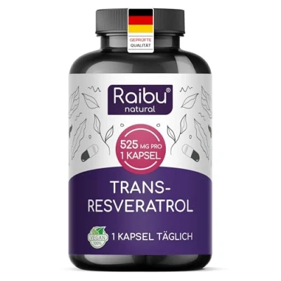 Abbildung von Resveratrol Hochdosiert, 525 mg pro Kapsel 98% Trans aus Japanischem Staudenknöterich 60 Kapseln Hohe Bioverfügbarkeit Vegan &amp; Ohne Zusatzstoffe