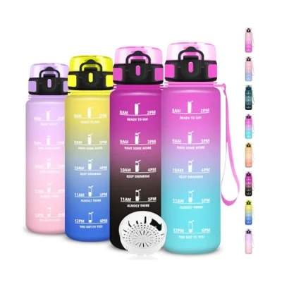 Abbildung von Trinkflasche 1 liter Wasserflasche Sport, Auslaufsicher, mit Zeitmarkierung, Leicht zu Tragen und Reinigen, Flasche für Fahhrad, Schule, Büro, Erwachsene, Gym, Fitness