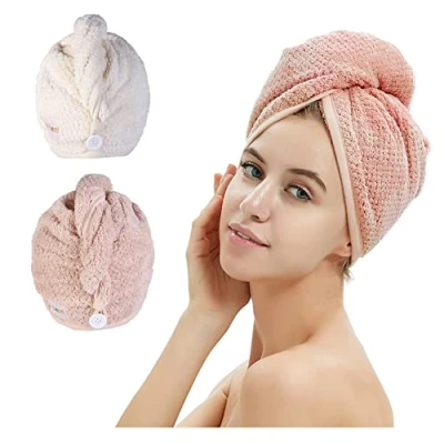 Abbildung von M bestl Haarhandtuch Turban, Haartrocknungs Handtuch mit Knöpfen, Mikrofaser Handtuch, 2er Pack