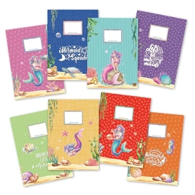 Abbildung von Papierdrachen 8 hochwertige Heftumschläge aus Papier für Kinder A4 Motiv Meerjungfrauen Heftschoner ideal die Schule Heftumschlag 250g/m² Set Nummer 20