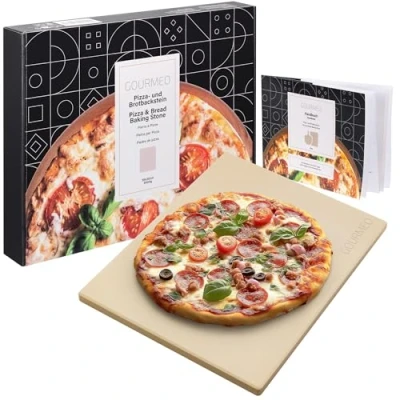 Abbildung von GOURMEO Pizzastein Cordierit Rechteckig 30x38cm für Backofen Grill Gasgrill Pizza Stein Steinplatte eckig Resistent gegen hohe Temperaturen