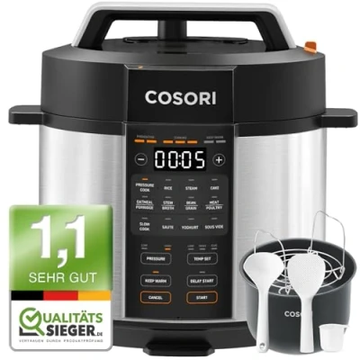 Abbildung von COSORI Schnellkochtopf, 9 in 1, Multikocher mit 14 Funktionen, 5,7 L Pressure Cooker, Reiskocher, Dampfgarer, Joghurtbereiter, Slow cooker und Sous Vide, Sautierpfanne, Rezeptbuch, Edelstahl