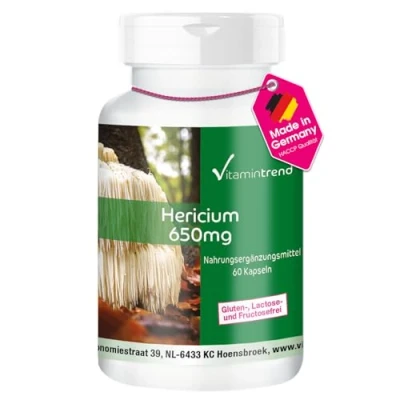 Abbildung von Hericium Pulver 650 mg 60 Kapseln, Funktionaler Vitalpilz, Adaptogen, Hochdosiert, Vegan Vitamintrend®