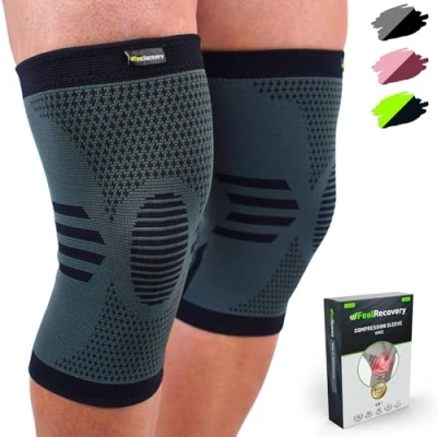 Abbildung von Feel Recovery 2 Stück Kniebandage für Herren &amp; Damen Kompression Kniestütze Sport Knieschmerzen Arthrose Meniskus Atmungsaktiv Rutschfest (S, Schwarz)