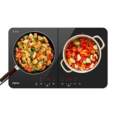 Abbildung von CIARRA CBTIH2 Doppel Induktionskochplatte mit 2 Platten Touch 9 Leistungsstufen 10 Temperaturstufen Mobil Camping Doppelt Induktionskochfeld Induktionsplatte Induktion Kochfeld 3500W