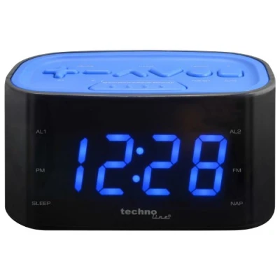 Abbildung von Technoline WT 465 LED Radiowecker mit Tasten im Play Controller Design, blau