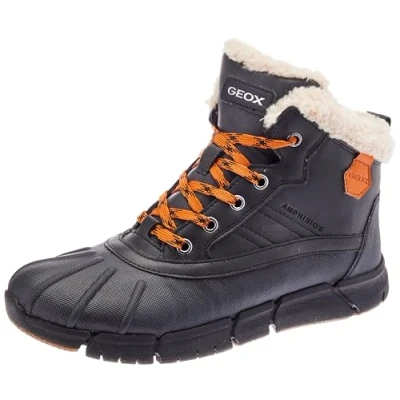 Abbildung von Geox J Flexyper BOY B ABX Schnürstiefelette für Kinder, Größe: 35, Black/orange Schuhe