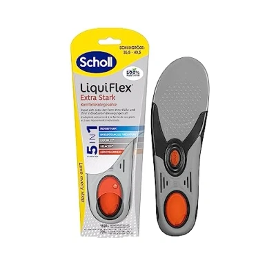 Abbildung von Scholl LiquiFlex Komforteinlegesohlen Extra Support Größe S, bessere Stoßdämpfung an der Ferse, geruchshemmend, aus Memory Schaum mit Technologie, für Arbeitsschuhe, 1 Paar