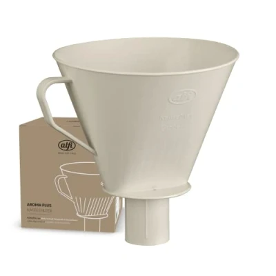 Abbildung von alfi AROMA PLUS, oatmeal beige, Kaffeefilter aus Bio Kunststoff für Filterpapier Größe 4, FIlterkaffee direkt in Isolierkanne brühen, perfekter Halt dank Auslaufstutzen, mit Griff, spülmaschinenfest