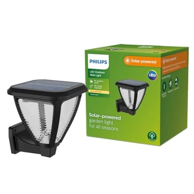 Abbildung von Philips Outdoor Solar Vapora Wandleuchte 1,5W, Tageslichtsensor, 2700 Kelvin, IP44 wetterfest, schwarz