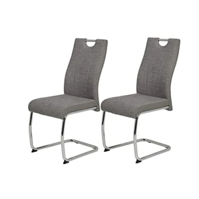Abbildung von 4er Set Schwingstuhl Alina Webstoff Grau, Metallgestell Chrom, Lehne mit Griff