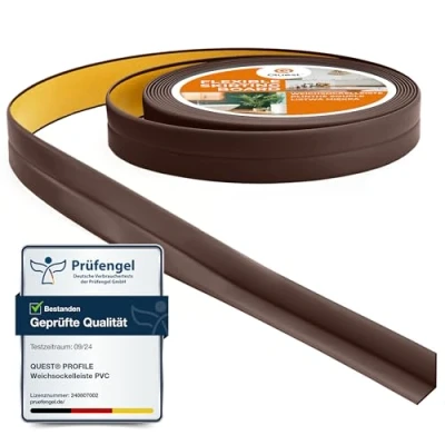 Abbildung von Quest Weichsockelleiste Selbstklebend Knickleiste Abschlussleiste für Küche Badezimmer Dichtungsband PVC Flexibel Dicht Dekorativ 10 mm x 5 Meter Dunkelbraun