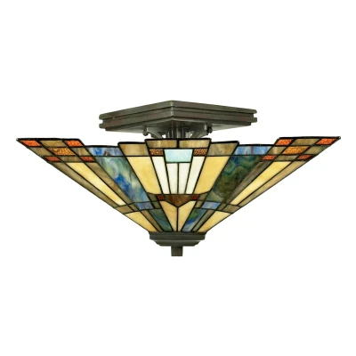 Abbildung von Quoizel QZ Inglenook SF Deckenleuchte 2xE27 H:20,3 Ø:35,6 im Tiffany Stil