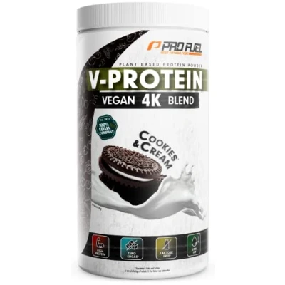 Abbildung von Vegan PROTEIN Pulver COOKIES &amp; CREAM 750g V 4K Blend Unglaublich lecker cremig Aus Sonnenblumen, Soja, Hanfsamen Kürbiskernen Pflanzliches Eiweißpulver mit 78% Eiweiß