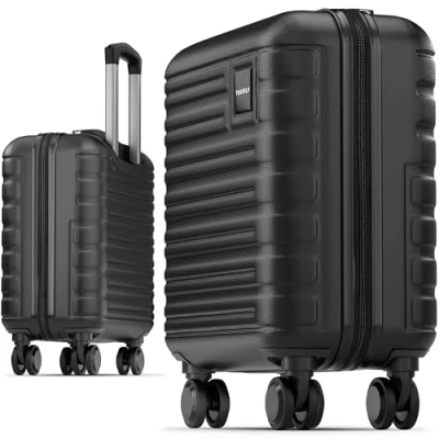 Abbildung von Travely Premium Handgepäck Koffer 45x36x20cm passend für Ryanair, Lufthansa, Eurowings und co. I 32L mit sanften Rollen, Reisekoffer, Nachtschwarz