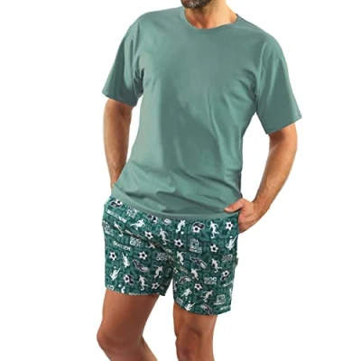 Abbildung von sesto senso Schlafanzug Herren Kurz Fussball Sommerpyjamas Baumwolle Soccer Pyjama Kurzarm Kurze Hose Zweiteilig Set Fußball Sport Grün 4XL 2242/11