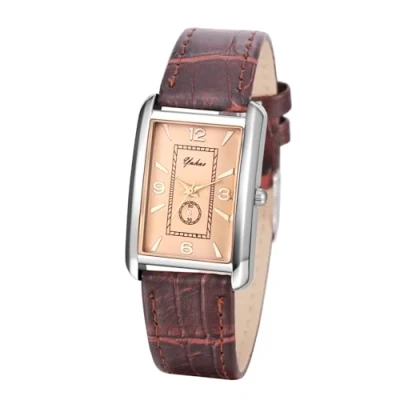 Abbildung von JewelryWe Damenuhr Leder Rechteckig Uhren: Klassische Analog Quarz Armbanduhr Damen Braun PU Lederarmband Geschäft Lässige Uhr mit Eckigem Gehäuse