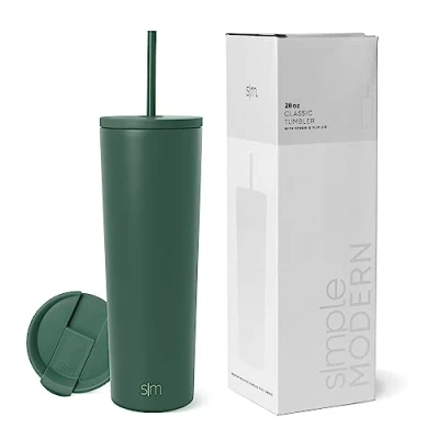 Abbildung von Simple Modern Isolierter Becher mit Strohhalm und Deckel EiskaffeeBecher Wiederverwendbare EdelstahlWasserflasche Thermobecher Classic Sammlung 830ml Forest