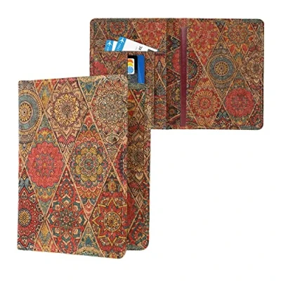 Abbildung von kwmobile Reisepass Hülle mit Kartenfächern Kork Ausweishülle Passhülle Kartenetui Tasche Reisepasshülle Pass Cover in Pink Rot Blau Mandalakacheln