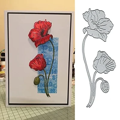 Abbildung von lilyshopingstore Metall Stanzformen mit Mohnblumen Blättern, Frühlingsblumen Blätter, Stanzschablonen für Bastelarbeiten, Scrapbooking, Alben, dekorative Prägepapier Kartenherstellung
