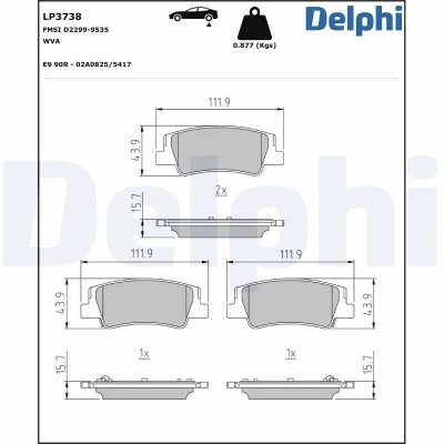 Abbildung von DELPHI LP3738 Bremsbelagsatz ohne akustische Verschleißwarnung mit Anti Quietsch Blech Zubehör