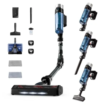 Abbildung von Rowenta RH20C2 X Force Flex 9.60 Allergy Aqua kabelloser Akku Stabstaubsauger 100 Air Watt herausnehmbarer bis zu 45 Min. Laufzeit kompakt Gelenk LED Düse Blau/Schwarz
