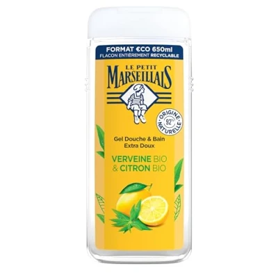 Abbildung von Le Petit Marseillais Extra weiches Duschgel Eisenkraut &amp; Bio Zitrone (650 ml) spendet Feuchtigkeit und erfrischt, pH neutral, ohne Farbstoffe 92% natürlichen Ursprungs Flasche 100%