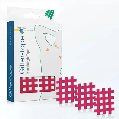 Abbildung von Medi Tape Gittertape Typ B 120 Stück Gitterpflaster, Hochwertiges Akupunkturpflaster Cross Schmerzpunkte oder als Narbenpflaster, Selbstklebend und vielseitig einsetzbar, Pink