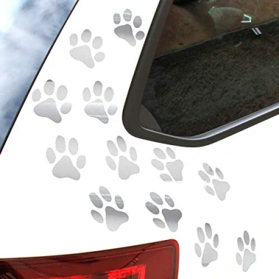 Abbildung von Finest Folia 12er Set Hundepfoten je 6x6 cm Pfoten Pfötchen Hund Katze Aufkleber Sticker für Auto Motorrad Wand Laptop Möbel (K015 Silbergrau)