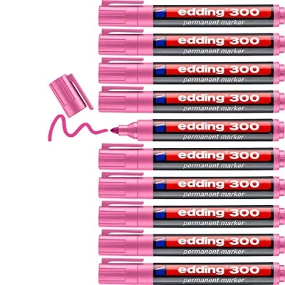 Abbildung von edding 300 Permanentmarker pink 10 Stifte Rundspitze 1,5 3 mm wasserfest, schnell trocknend wischfest für Karton, Kunststoff, Glas, Holz, Metall, Glas
