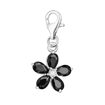 Abbildung von Quiges Charms Anhänger Versilbert Blumchen Schwarz Damen Schmuck für Bettelarmband
