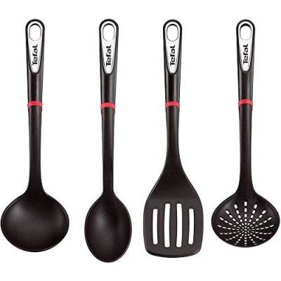 Abbildung von Tefal Ingenio K206S4 Küchenhelfer Set Suppenkelle, Gemüselöffel, Löffel, Bratwender Kunststoff Schwarz/Silber/Rot 17,2 x 8,1 36 cm (LxBxH)
