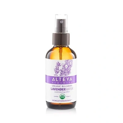 Abbildung von Alteya Bio Lavendelwasser Spray in Glasflasche 120ml 100% USDA zertifiziert Authentisch Rein natürlich Blütenwasser, Direktverkauf vom Lavendelanbauer Organics
