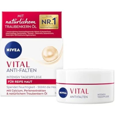 Abbildung von NIVEA VITAL Anti Falten Intensiv Tagespflege für reife Haut, Gesichtspflege mit Calcium, Perlenextrakten &amp; natürlichem Traubenkern Öl, Tagescreme intensive Feuchtigkeit (50 ml)
