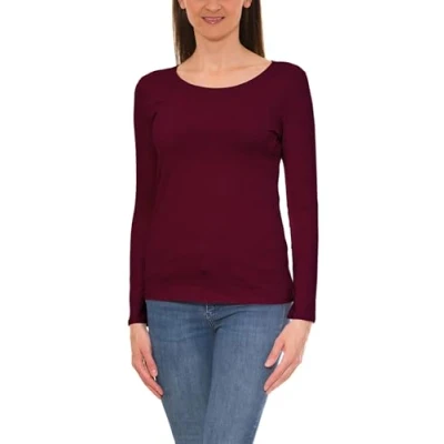 Abbildung von Alkato Damen Langarm Shirt mit O Ausschnitt, Farbe: Weinrot, Größe: S