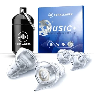 Abbildung von SCHALLWERK ® Music+ Unauffällige Gehörschutz Ohrstöpsel dämpfen Lärm &amp; erhalten Tonqualität Ohrenstöpsel transparent Earplugs geeignet für Musik, Festival, Arbeit Lernen