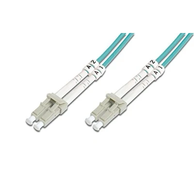 Abbildung von DIGITUS DK 2533 10/3 Glasfaserkabel OM3 10 m LC zu Duplex LWL Kabel 1/10/40/100 Gbit/s MM Multimode Glasfaser LAN Fasertyp: 50/125 µ Türkis (Aqua)