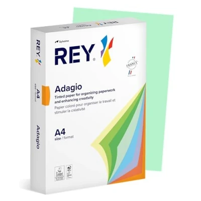 Abbildung von Adagio Buntes Kopierpapier Rey 336053, DIN A4, 500 Blatt, für Kopierer/Laserdrucker/Tintenstrahldrucker, 80 g, grün, 5er Pack
