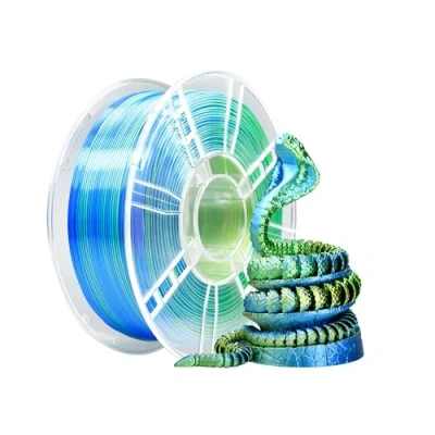Abbildung von iBOSS Dreifarbiges PLA+ Filament aus Seide, 1,75 mm, 3D Drucker PLA Plus +/ 0,02 1 kg/Spule, Hochglänzende Oberfläche, Seide Gold, Grün und Blau