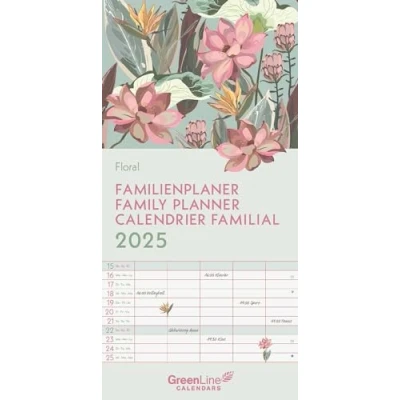 Abbildung von GreenLine Floral 2025 Familienplaner, 22x45cm, Familienkalender mit effizienter Monatsaufteilung in 5 Spalten, für Familienorganisation, Schulferien und Stundenpläne, Spiralbindung