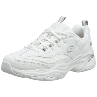Abbildung von Skechers Damen D&#039;lites 4.0 Fresh Diva Sneaker, White Leather Mesh Gray Trim, 39.5 EU