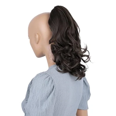 Abbildung von CAISHA 35cm Haarteil Helena Zopf Haarverlängerung mit Butterflyklammer Voluminös Gewellt Dunkelbraun H131