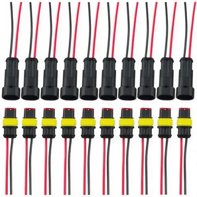 Abbildung von CESFONJER Wasserdicht Schnellverbinder, 10 Paare Kabel Steckverbinder Stecker mit 8cm Draht für KFZ LKW Auto Kayak Boote Roller Motorrad (2 Polig)