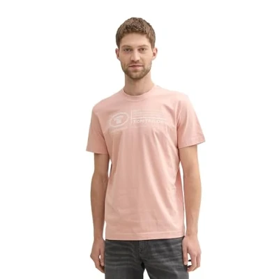 Abbildung von TOM TAILOR Herren Basic T Shirt mit Print aus Baumwolle, Pale Coral, XXL