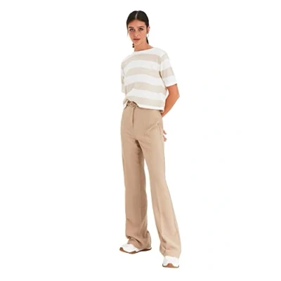 Abbildung von TRENDYOL Damen Mink Straight Cut Trousers Pants, Hellbraun, 38 EU